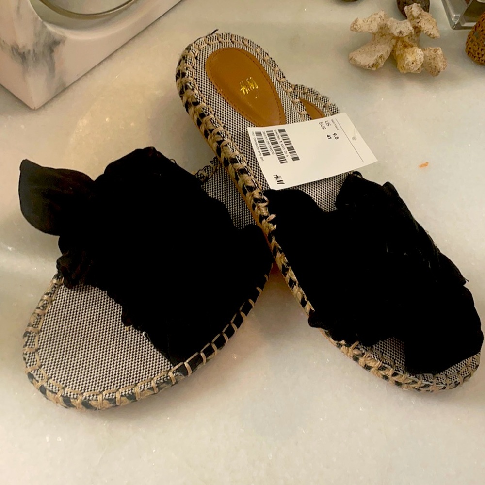NWT H&M black espadrille slides sandals